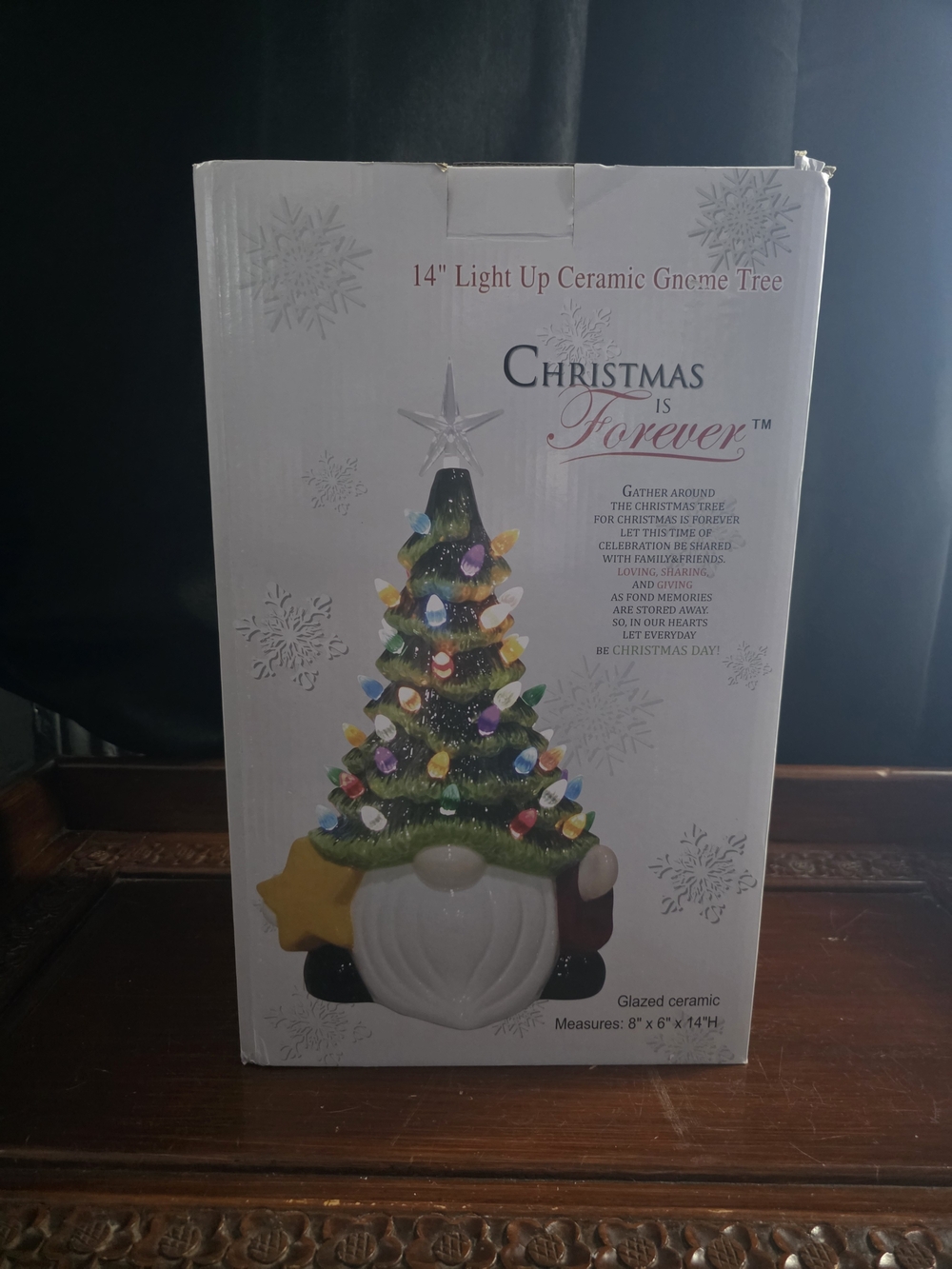14" Light Up Ceramic Gnome Tree - Green Multi-colored